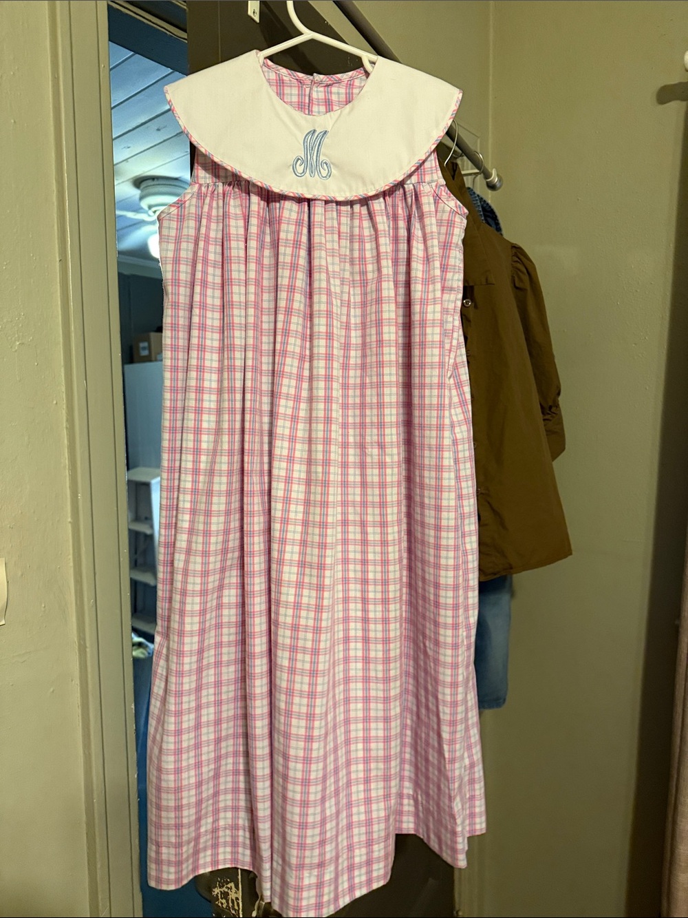 Pink Plaid Sleeveless dress with White Collar by Remember Nguyen